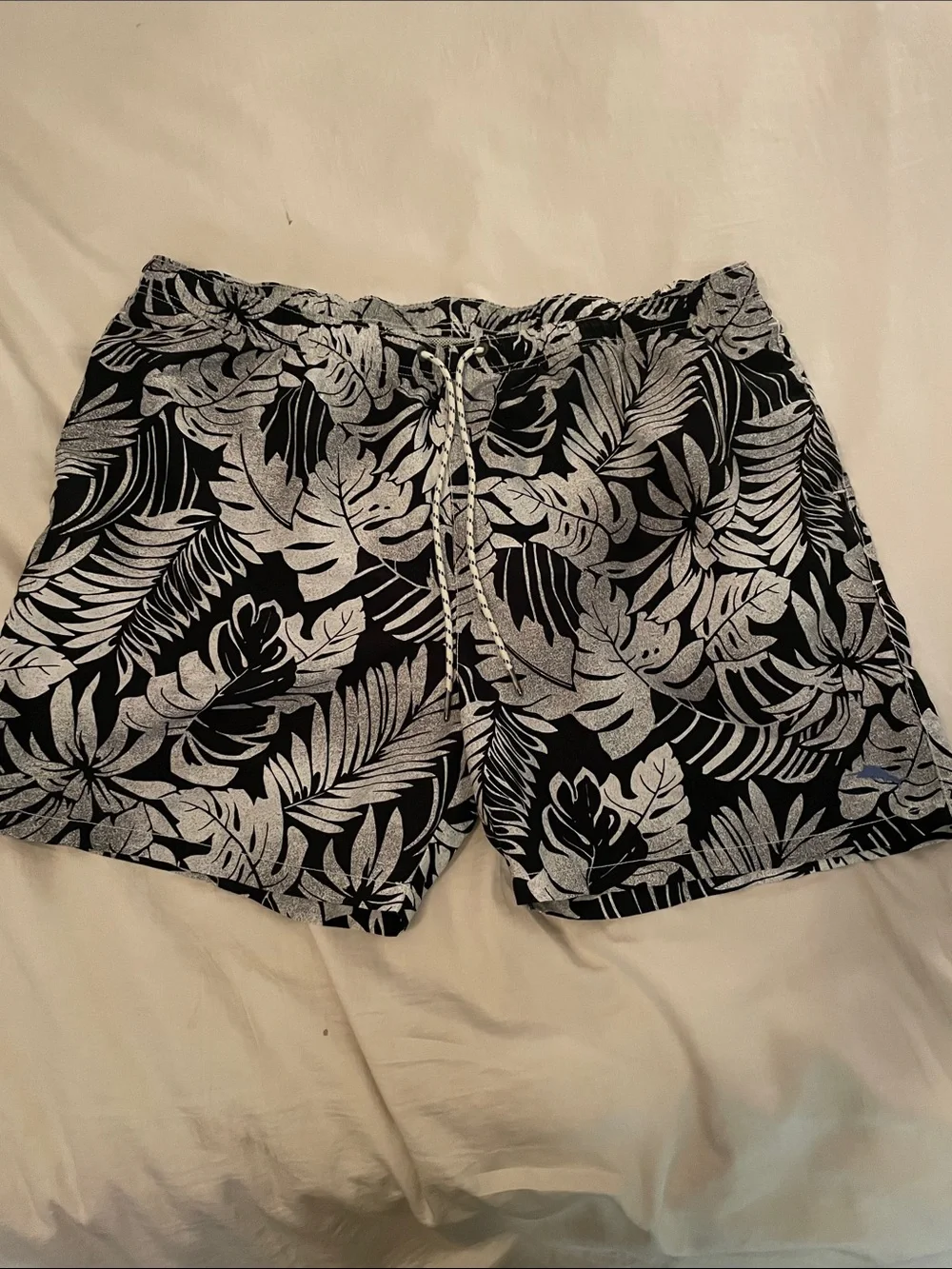 Tommy Bahama Black and White Tropical Leaf Swim Trunks